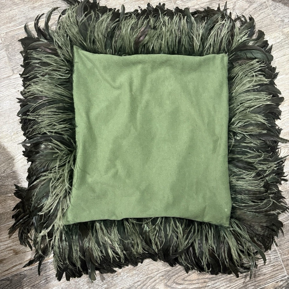 Fabienne Villacreces Green 35" Ostrich Feather Pillow Sham Cashmere Angora Wool